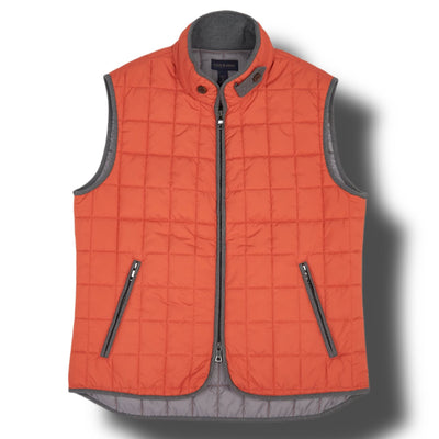 Scott Barber Quilted Vest Army (X-Large) by Scott Barber, featuring lightweight quilting, a front zipper, two zip pockets, and gray inner lining, shown laid flat on a white background.