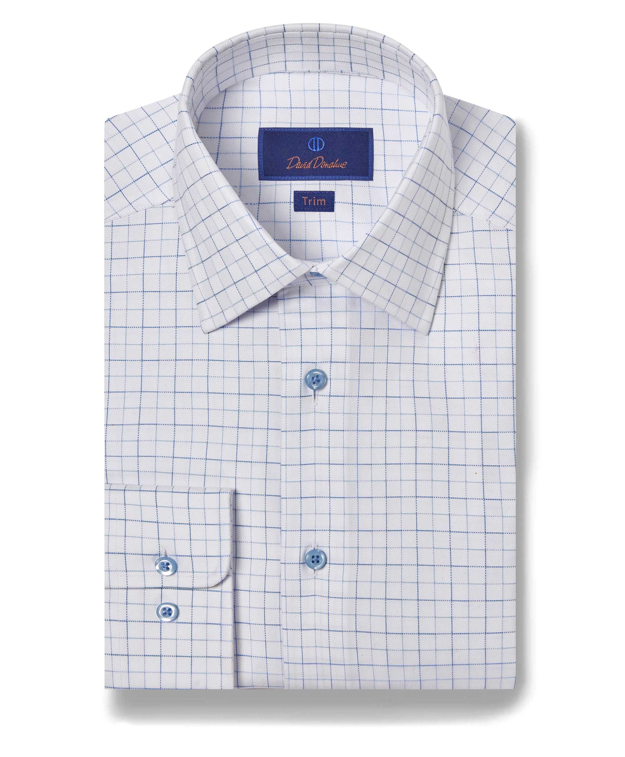 David Donahue White & Blue Open Check Dress Shirt 10811