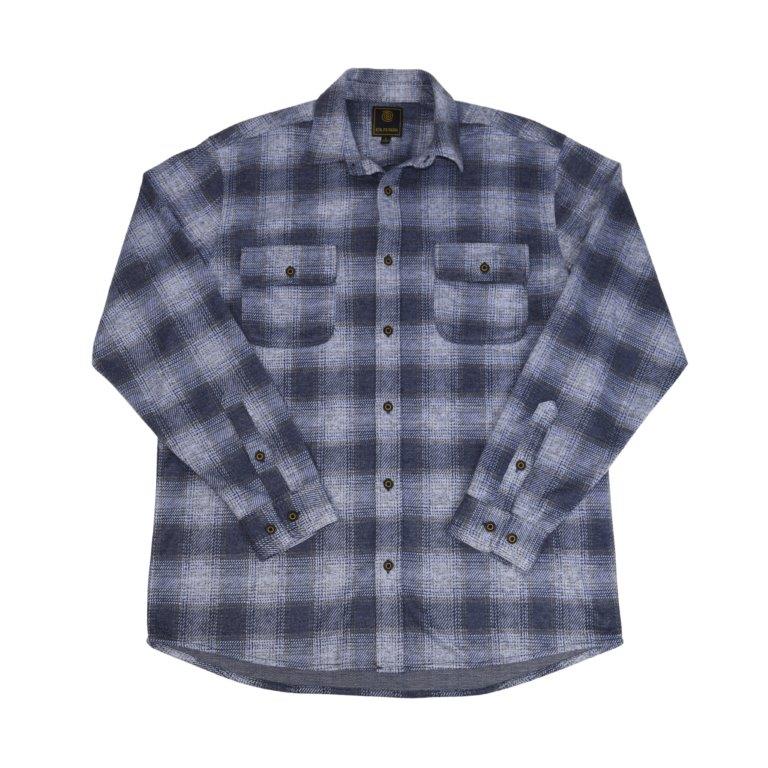 The F/X Fusion Big & Tall Flannel Shirt FW10088, a men's long-sleeve blue and grey plaid cotton shirt with two chest pockets by F/X Fusion, is laid flat on a white background.