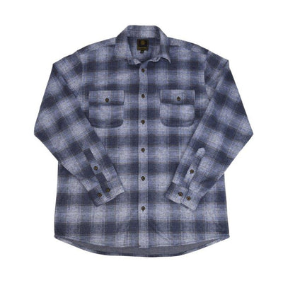 The F/X Fusion Big & Tall Flannel Shirt FW10088, a men's long-sleeve blue and grey plaid cotton shirt with two chest pockets by F/X Fusion, is laid flat on a white background.
