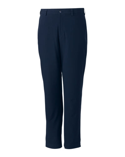 The Cutter & Buck Bainbridge Pants Big & Tall are plain navy blue pants with a button and zip fly, belt loops, and straight legs.