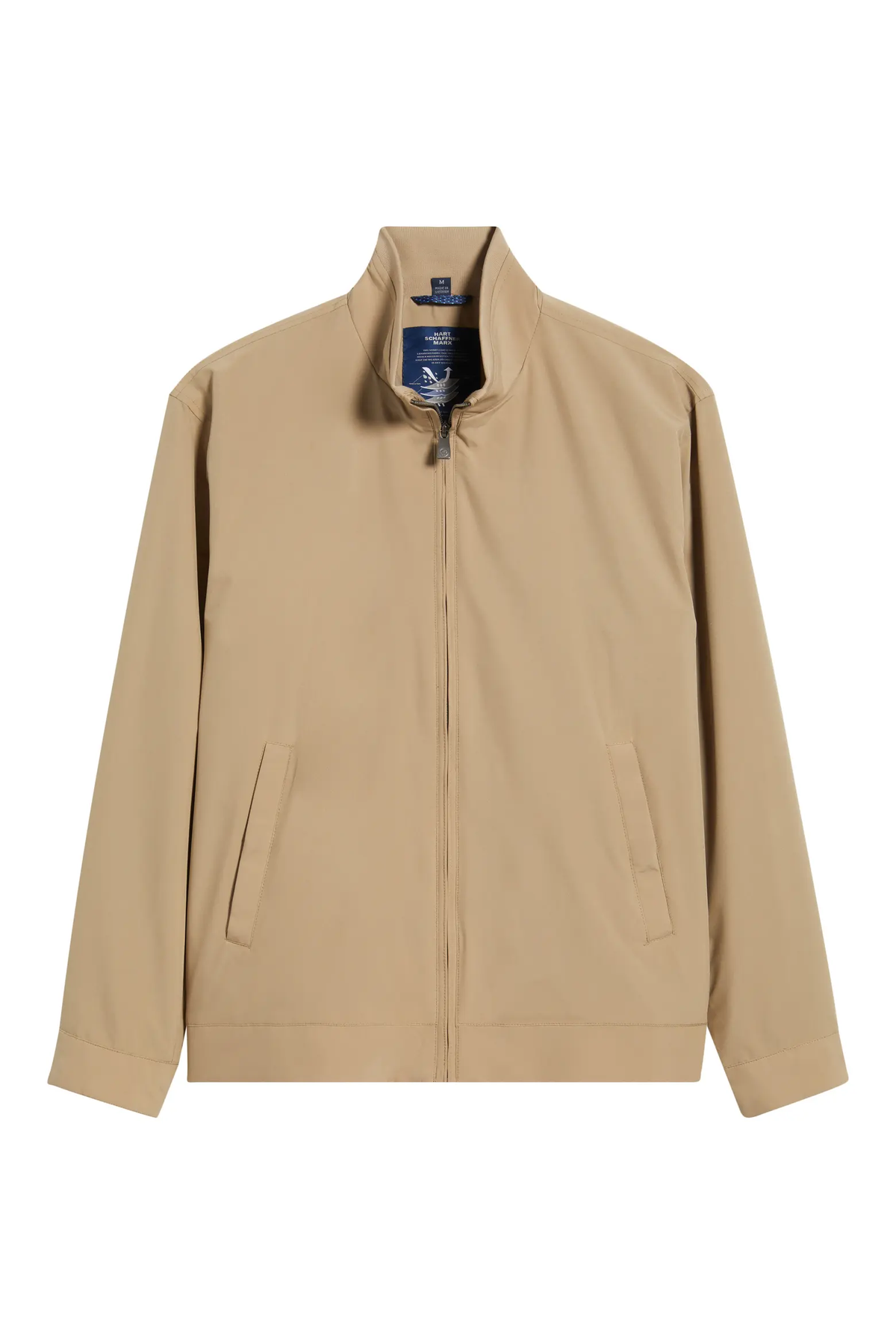 Tan Hart Schaffner Marx Ryan Waterproof Jacket Big & Tall zip-up jacket with a stand-up collar and two side pockets.