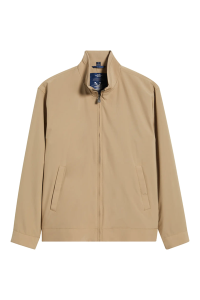 Tan Hart Schaffner Marx Ryan Waterproof Jacket Big & Tall zip-up jacket with a stand-up collar and two side pockets.