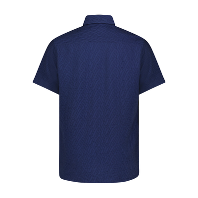Back view of the Luchiano Visconti Big & Tall Sport Shirt, a short-sleeve, collared navy shirt with a subtle textured pattern, crafted from premium Italian fabrics in signature Luchiano Visconti style.