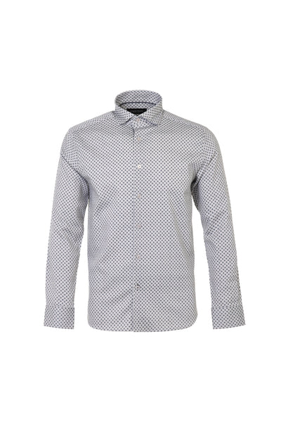 Luchiano Visconti LS Print Shirt IGTDRT55, a long-sleeved button-down featuring Italian craftsmanship in a gray and white geometric diamond pattern.