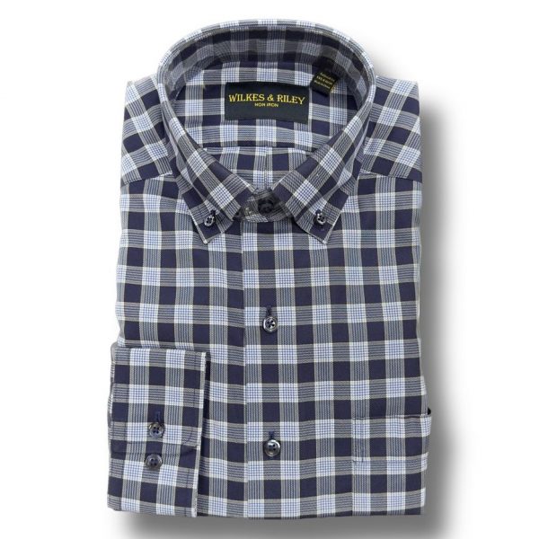 Wilkes & Riley Navy Houndstooth Check Button-Down Dress Shirt B&T