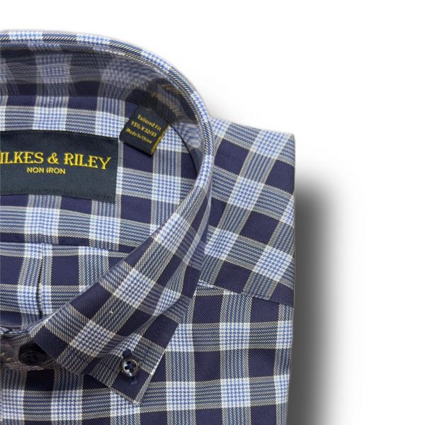 Wilkes & Riley Navy Houndstooth Check Button-Down Dress Shirt B&T